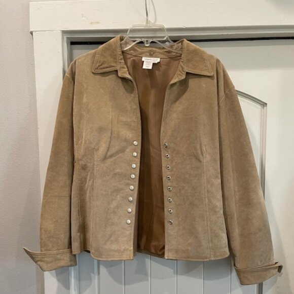 Coldwater Creek Suede Leather Jacket Womens Medium Brown Snap Buttons in Front - Picture 1 of 6